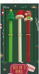 SET 3 MOLDED PENS GREEN TRI- COASTAL CHRISTMAS