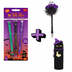 Set Penne Cancellabili + Penna Ragno Luminosa + Astuccio Kawaii Kitty Witch LEGAMI